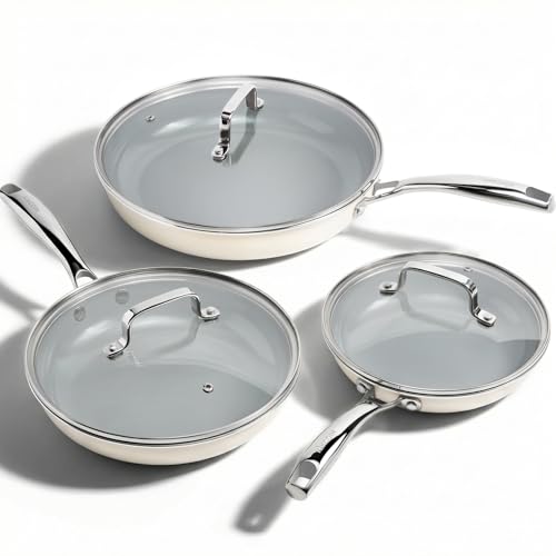 Ceramic Nonstick Frying Pans with Lids (3 Count)