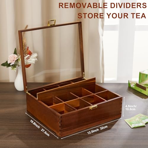 Wood Tea Bag Organizer with Clear Glass Lid (12 Count)