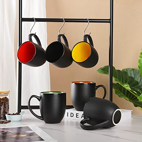 16oz ceramic Coffee Mug Sets with Large Handles Matte Black Porcelain Mug Multiple colors Cups for Coffee (6 Count)