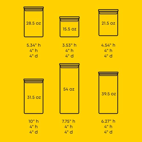 Borosilicate Glass Jars With Bamboo Lids. 6 Pc Set of Air Tight Sealable Containers. Food Jar Canisters with Airtight Lid for Pantry Storage and Kitchen Organization. (6 Count)