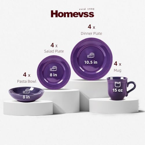 HomeVSS 16 PC Pearl Dots Stoneware Dinnerware Set