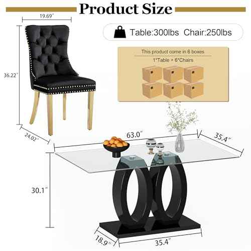 63" Glass Dining Table Set for 6 (7 Count)