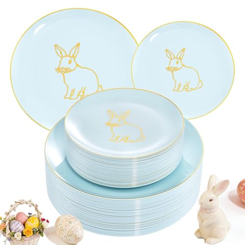 60 Pieces Easter plates with Gold Bunny (60 Count)