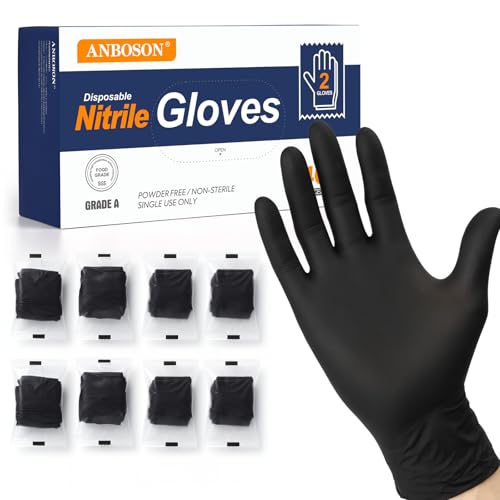 Individually Wrapped Black Disposable Nitrile Gloves (800 Count)
