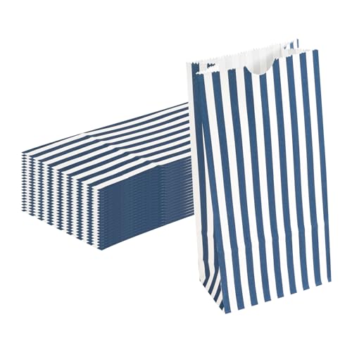 Blue And White Stripe Paper Bag (100 Count)