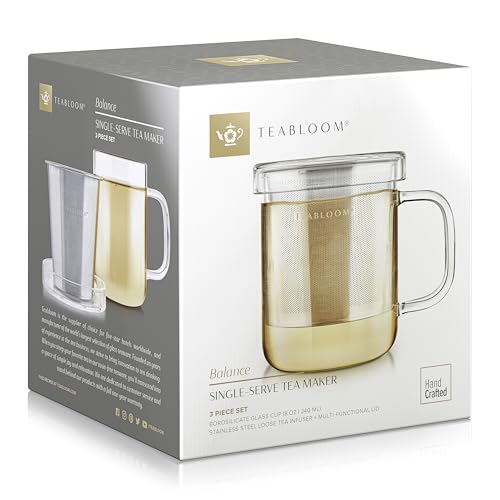Premium Borosilicate Glass Mug with Stainless Steel Loose Leaf Tea Infuser and Lid