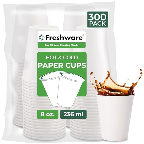 Coffee Cups 8 oz [300 Pack] Disposable Paper Cups for Hot or Iced Coffee Cup (300 Count)