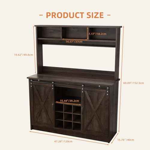 47" Farmhouse Coffee Bar with Storage Hutch & Wine Rack