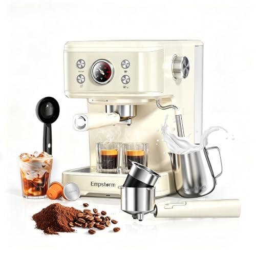 04E 20 Bar Espresso Machine with Milk Frother Steam 1100W White