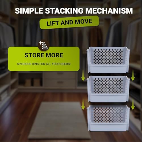 XLarge Stackable Storage Bins Open Front for Pantry (6 Count)
