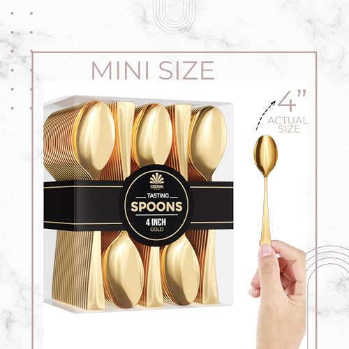 Mini Gold Dessert Spoons Bulk Pack of 500 Disposable 4 Inch Plastic Miniature Spoons (500 Count)
