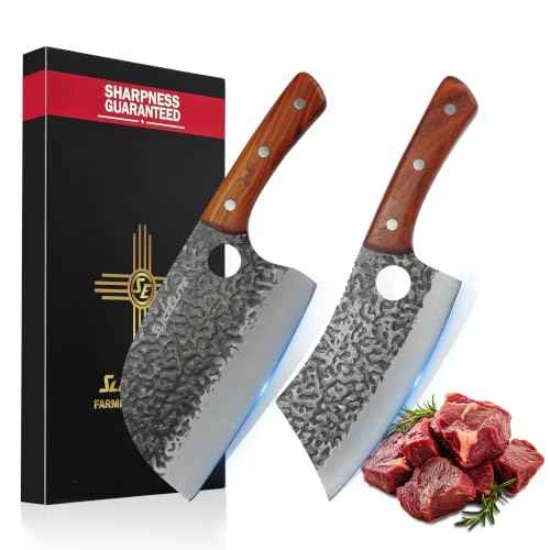 2 Piece Butcher Knife Set Serbian Chef Meat Cleaver Kitchen Knives BBQ (2 Count)