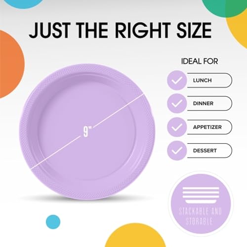 Sturdy Lavender Plastic Plates 9" Party Plates 100 Pcs (100 Count)