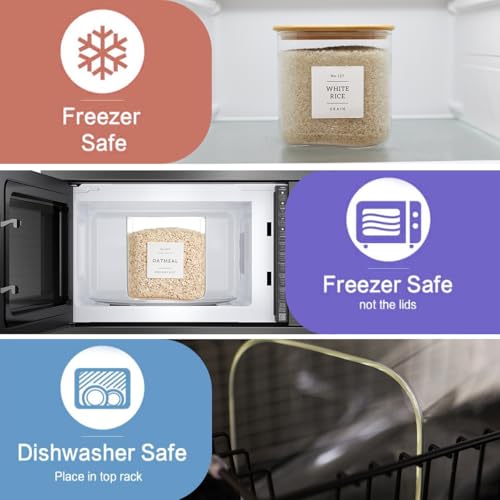 2 Pack Square Glass Flour and Sugar Containers with 132 Kitchen Pantry Labels (2 Count)