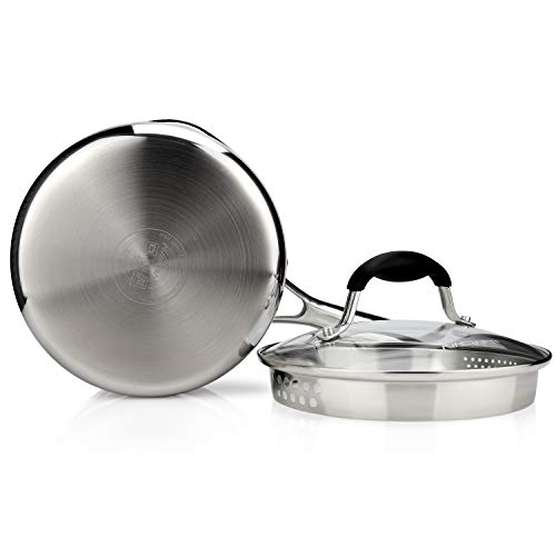 Tri Ply Stainless Steel Saucepan with Glass Strainer Lid