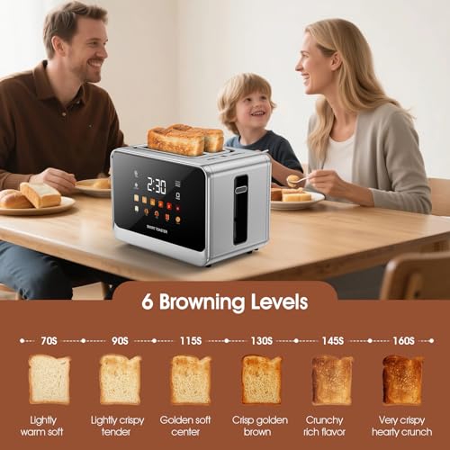 Toaster Touch Screen Toaster 2 Slice with LCD Display Stainless Steel Digital Timer Toasters 6 Bread Types& 6 Shade Settings Smart Extra Wide Slots Tostadora With Bagel Cancel