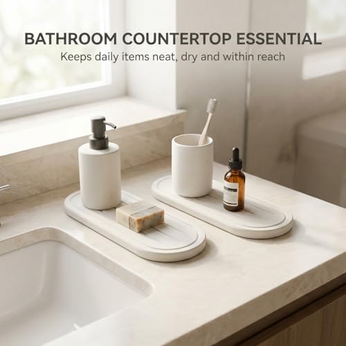 2PCS Water Absorbing Stone Drying Tray Mat for Bathroom Sink & Kitchen Counter Faucet Organizer Decor (2 Count)