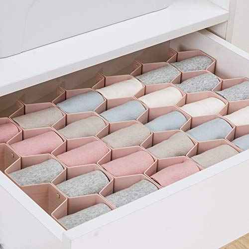 Drawer Divider Organizer Adjustable DIY Grid Honeycomb Drawer Divider for Underwear Belt Scarf Socks Pink (8 Count)