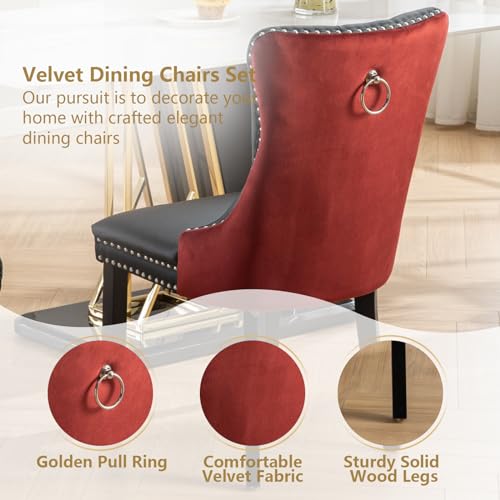 Red Velvet and Black PU Upholstered Dining Chairs Set of 2 (2 Count)