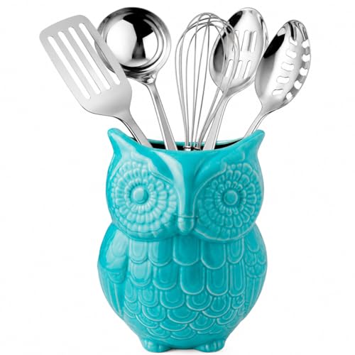 Aqua Blue Owl Utensil Holder