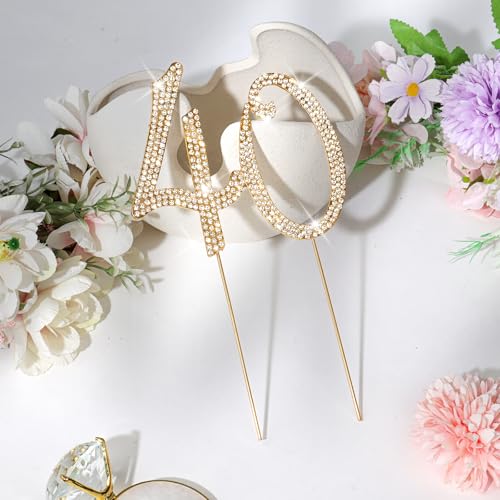 Gold 40th Birthday Cake Topper Rhinestones Cake Decorations for 40th Birthday Party