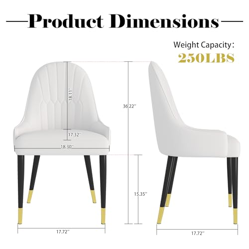 White Dining Chairs Set of 2 with High Backs Mid Century Modern Kitchen Dining Room Chairs PU Faux Leather Upholstered Large Padded Accent Chair with Legs (2 Count)