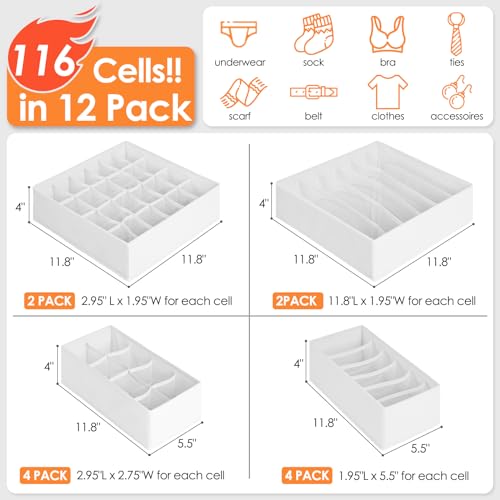 12 Pack Drawer Organizers for Clothing (12 Count)