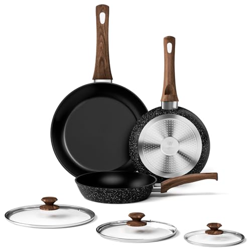 Nonstick Ceramic Frying Pans Skillets Set with Lid 8"+9.5"+11"