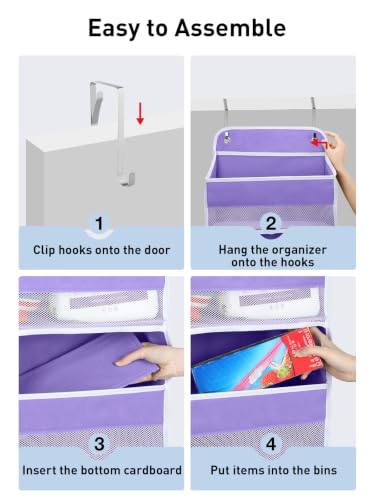 Over the Door Organizer forNursery Closet 35.2lbs Load Purple 4 Tier