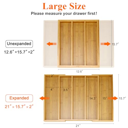 Expandable Bamboo Silverware Drawer Organizer Large Kitchen Utensils Tray