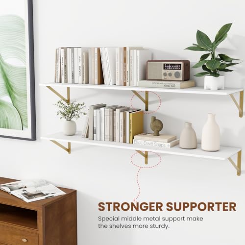 48W x 12D Deep Floating Shelves Set of 2 White & Gold (2 Count)