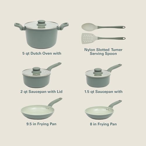 Barnsdall 10 Piece Premium PFA Free Ceramic Nonstick Pots and Pans Aluminum Induction Cookware Set W (10 Count)
