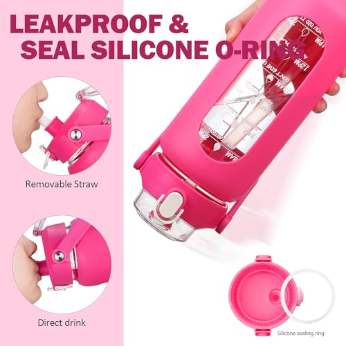 64oz Glass Water Bottles with Straw
