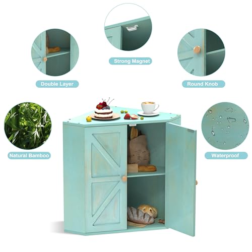 Corner Bread Box for Kitchen Counter Double Layer Bamboo Bread Storage Container Large Capacity Bread Storage Bin Farmhouse Breadbox Organizer