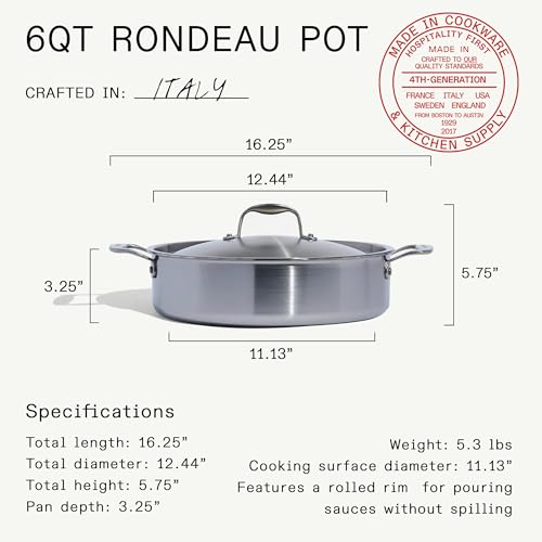 Cookware 6 Quart Stainless Steel Rondeau Pot w