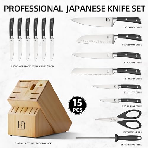 Japanese 15 pc Kitchen Knife Block Set (15 Count)