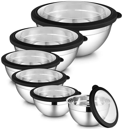 Stainless Steel Mixing Bowls with Transparent Airtight Lids Set of 6 (12 Count)