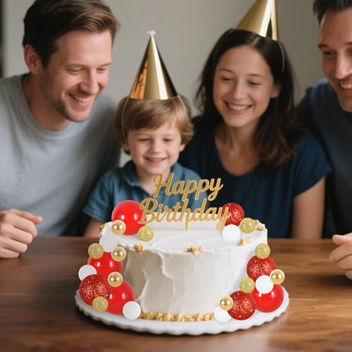 40 pcs Foam Ball Shaped Cake Toppers with Sticks Perfect for Birthday Party Baby Shower Christmas Party Decor Wedding Anniversary Chinese New Year (40 Count)
