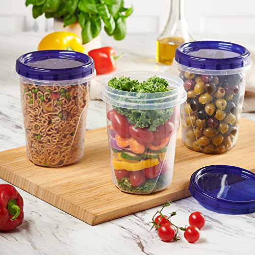 6 Pack Twist Cap Food Storage Containers with Blue Screw on Lid