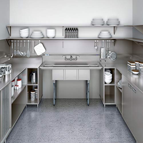 SC101410 12B3 3 Compartment Stainless Steel NSF Commercial Kitchen Sink with Right and Left Drainboards