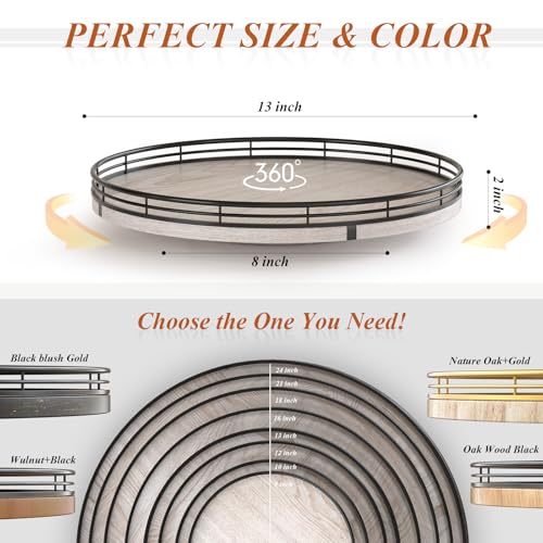 13 Inch Rustic Whitewashed Oak Lazy Susan Vanity Tray