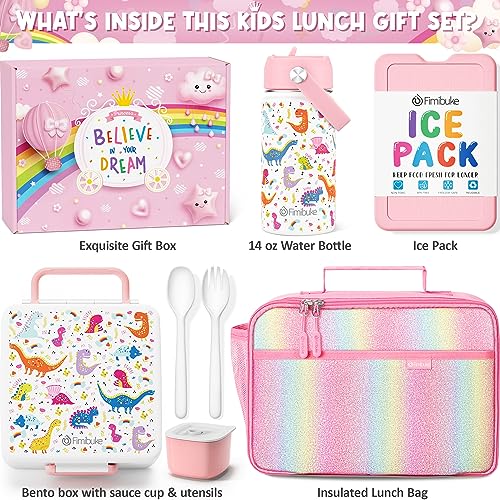 Kids Bento Lunch Box with Toddler Insulated Water Bottle Lunch Bag