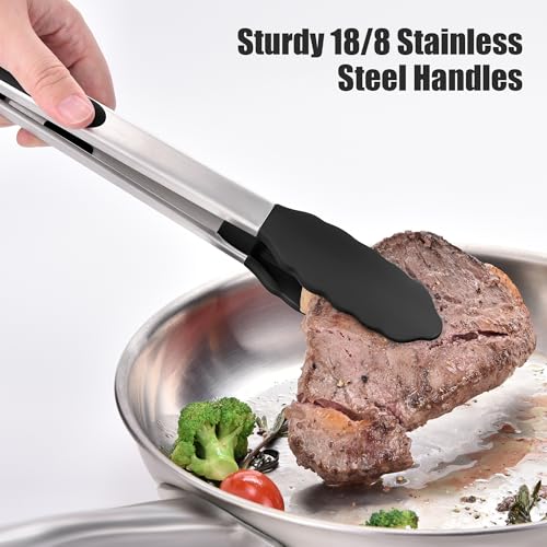 Kitchen Tongs with Silicone Tips for Cooking Serving
