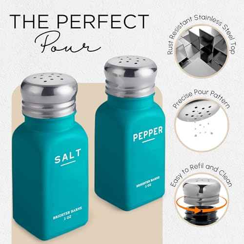 Teal Salt and Pepper Shakers Set with Holder by Brighter Barns