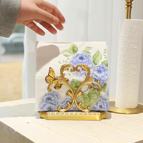 1 Gold Napkin Holder and 50 PCS Hydrangea Paper Napkins