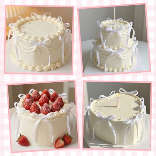 30 Pack Bow Cake Toppers White Ribbon Bows for Cake (30 Count)