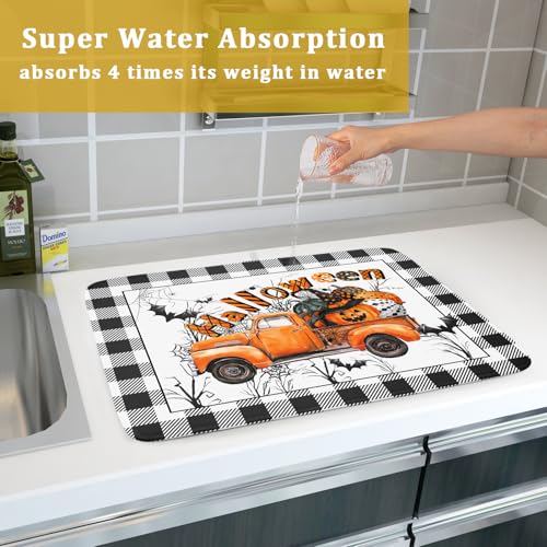 Halloween Truck Dish Drying Mat Orange Absorbent Microfiber Coffee Pad