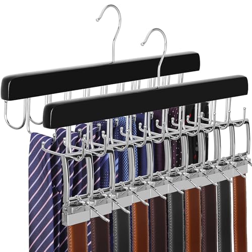 40 Hooks 2 in 1 Belt Tie Hanger Max 60 Belts 60 Ties Capacity (2 Count)