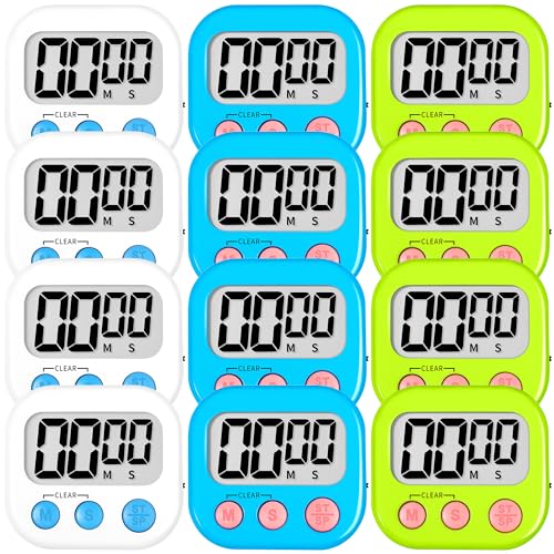 Digital Kitchen Classroom Timers for Kids Cooking 12pcs Wht Blu Grn (12 Count)