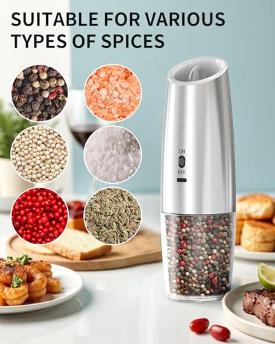 Rechargeable Gravity Electric Salt and Pepper Grinder Set (2 Count)